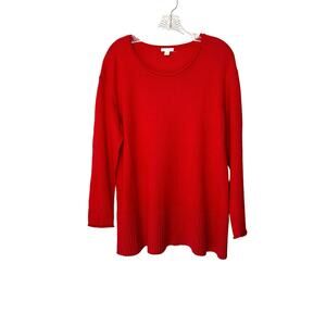 J. Jill Sweater Red Wool Blend Fisherman Cable Knit Crewneck Sweater Medium